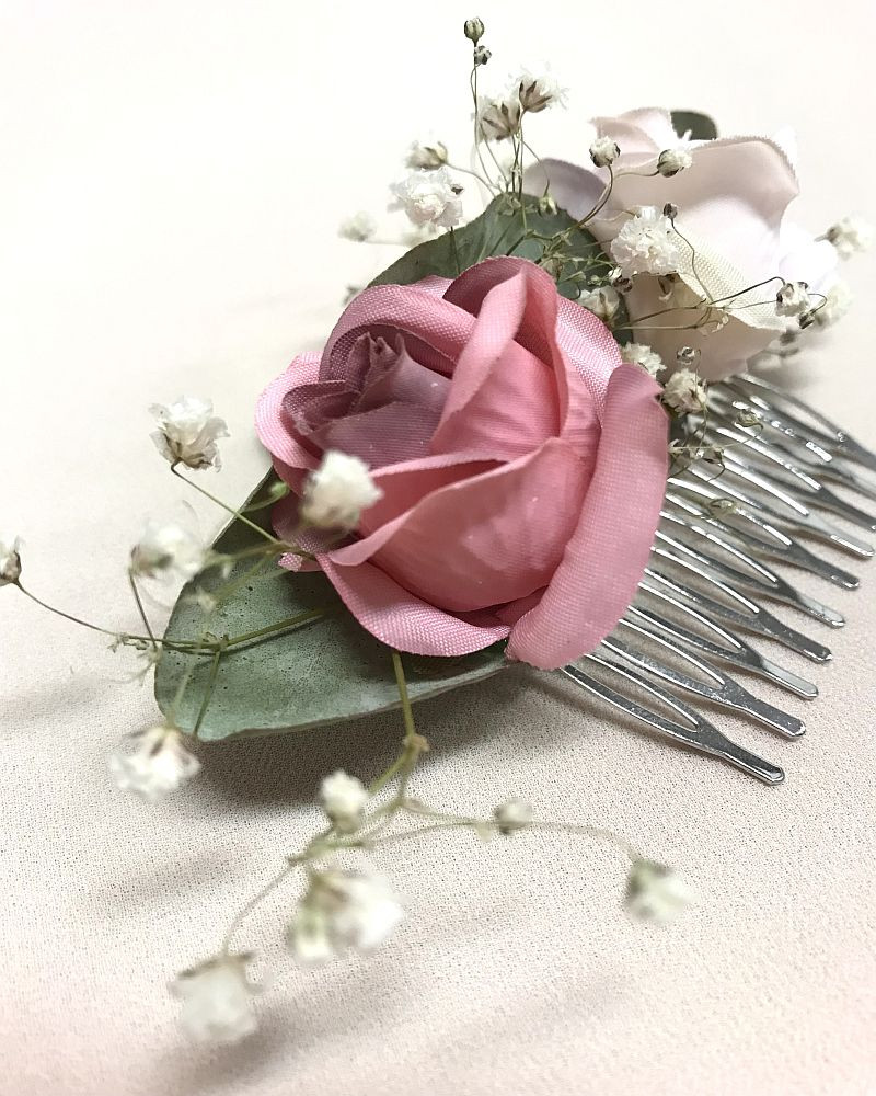 Ružovo fialový hrebienok do vlasov so sušenými kvetmi