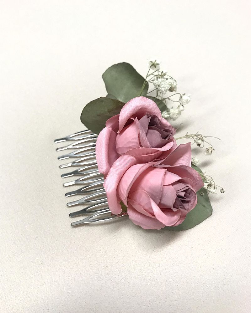 Ružový hrebienok do vlasov so sušenými kvetmi